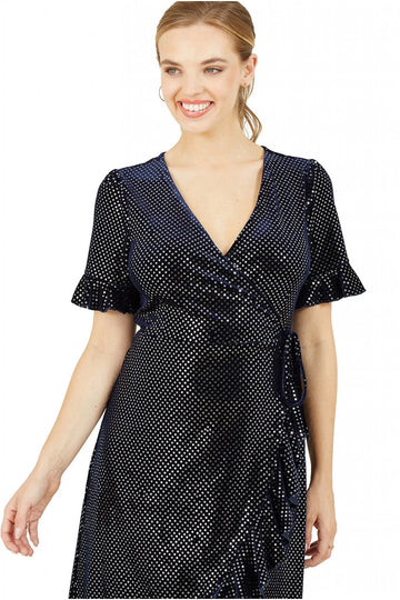 Navy Diamante Wrap Dress Yumi